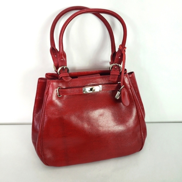 Vintage Handbags - Vintage Muska Made In Italy red pebbled leather hobo satchel turn lock